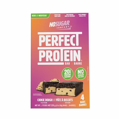 Sans Sucre, Perfect Protein Barres Collation Pâte à Biscuits, 55 g, 4 Barres
