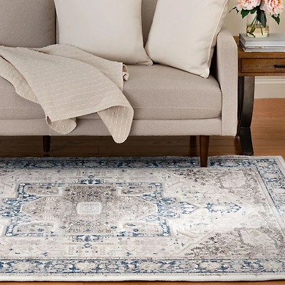 Tapis tissé beige et bleu foncé Banburry