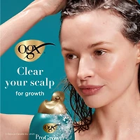 OGX ProGrowth + Peptide Clarifying Shampoo, Gentle Exfoliating Scalp Shampoo Supports Natural Hair Growth by Removing Scalp Build-Up, 1.5% Mandelic Acid