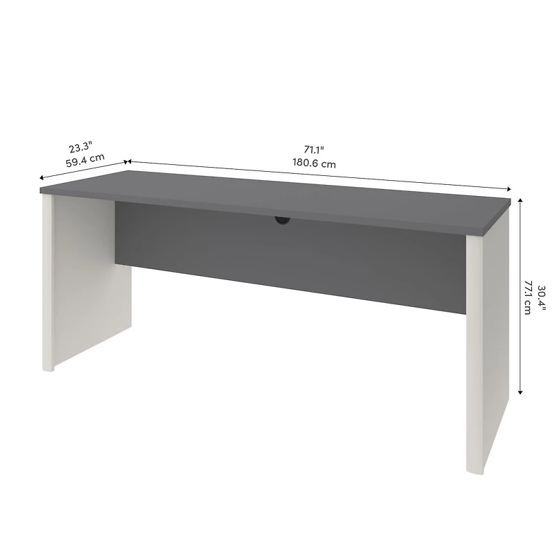 Bestar Connexion 72W Narrow Desk Shell in slate & sandstone