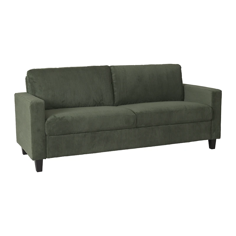 CorLiving Alton Corduroy Upholstered 3-Seater Adult Sofa with Wood Legs, Green