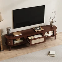 Noble House TV Cabinet with Bamboo Slat Doors & Rattan Drawers, Rustic Media Console Storage Solution, Natural