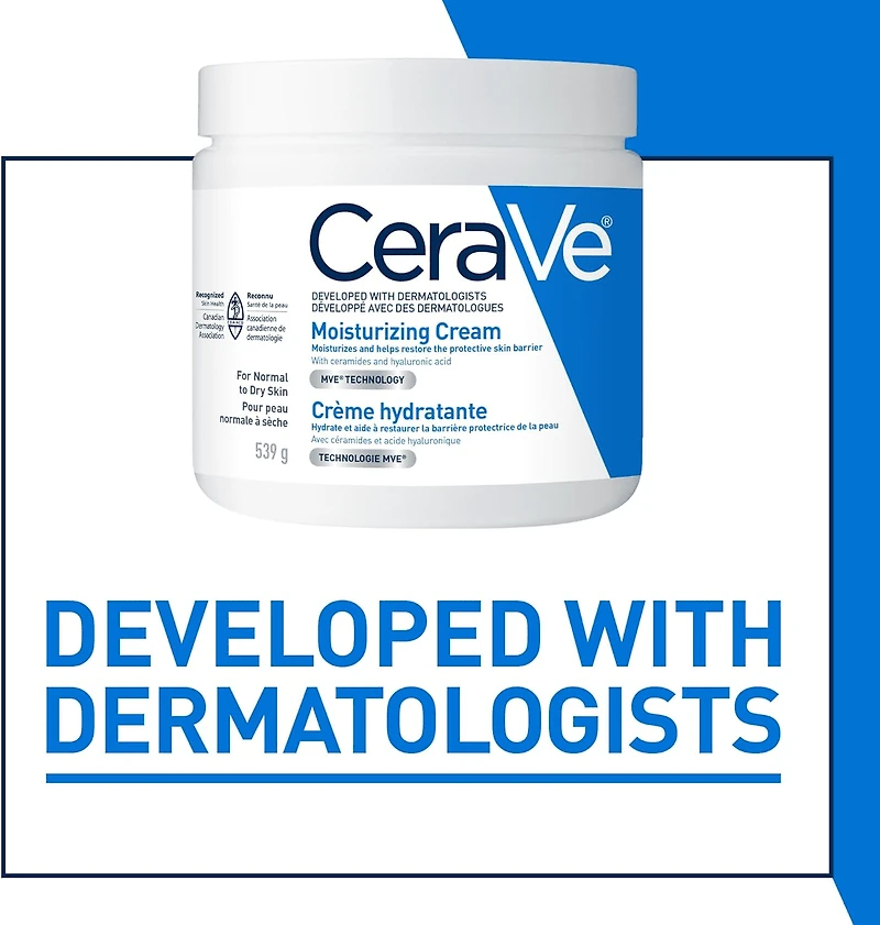 CeraVe Moisturizing Cream, Rich Face and Body Cream with Ceramides and Hyaluronic Acid for Dry Skin, 539g