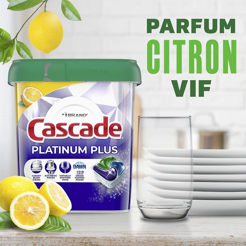 Cascade Platinum Plus Dishwasher Pods, Dish Detergent ActionPacs, Clean Lemon 21CT