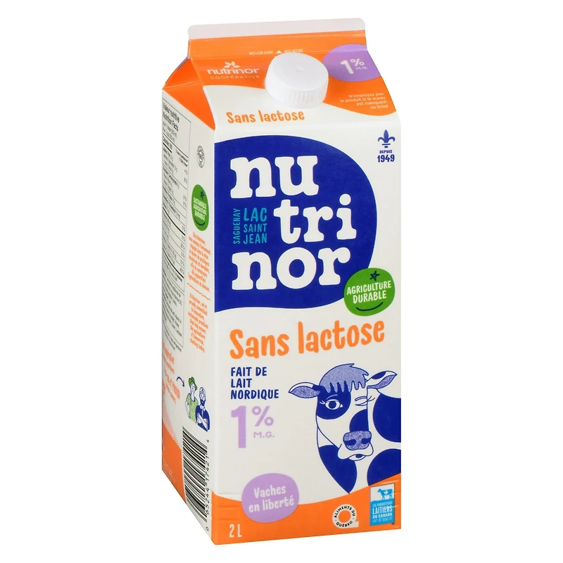 2L lactose free milk 1% Nutrinor