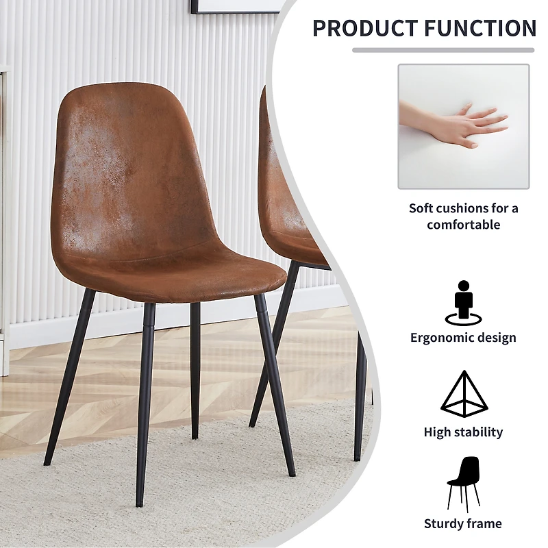 Noble House Modern Dining Chairs Set of 6,Brown Suede-Like Tech Fabric