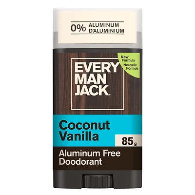 Every Man Jack Coconut + Vanilla Sans Aluminium, Pour Tous Types de Peaux, Déodorant Homme Longue Durée avec Ingrédients Dérivés Naturels 85G