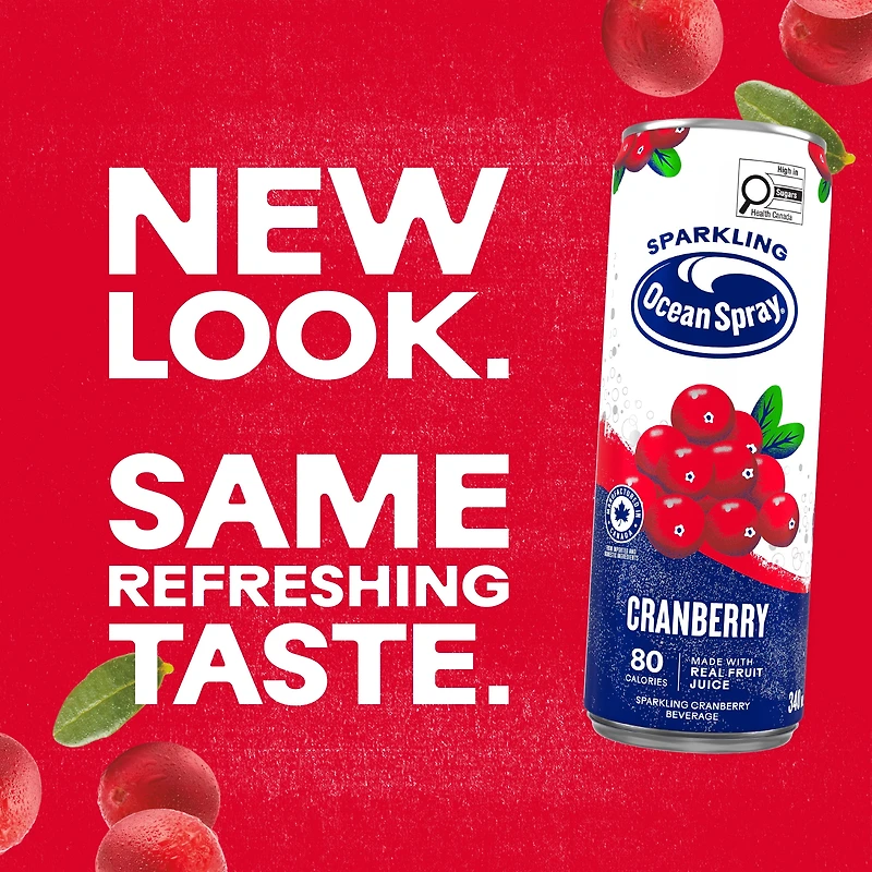 Ocean Spray Sparkling Cranberry 6PK, 340ml Cans, No allergens, Recyclable