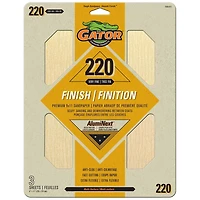 Gator Finishing Sandpaper Sheets, 220 Grit Very Fine, Multi-Surface, 9 x 11 in, 3 pack