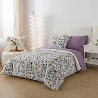 Mainstays All in One Reversible Comforter and Sheet Set, 7-Piece, Full, White Multi Floral