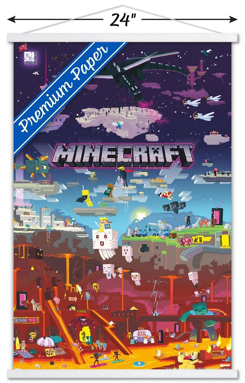 Minecraft – World Beyond 22.375" x 34" Wall Poster with Beechwood Magnetic Frame, by Trends International