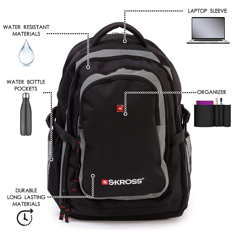 SKROSS School Backpack with Padded Straps and Laptop Pocket, Back Pack