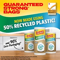 Sacs à ordures blancs Glad ‒ Sacs longs de 45 litres, faits à 50 % de plastique recyclé, rouleau de 28 sacs