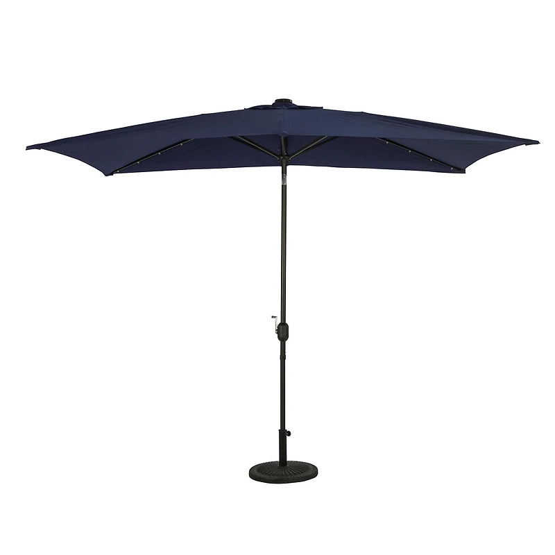 Nassau 6.5-ft x 10-ft Rectangular Market Umbrella with LED Bulb Lights - Navy Blue - Breez-Tex