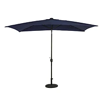 Nassau 6.5-ft x 10-ft Rectangular Market Umbrella with LED Bulb Lights - Navy Blue - Breez-Tex