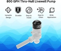 Blue Dog Marine 800 GPH Thru-Hull Livewell Pump for Boat, 12V 5A Bait Tank Aerator Submersible Cartridge
