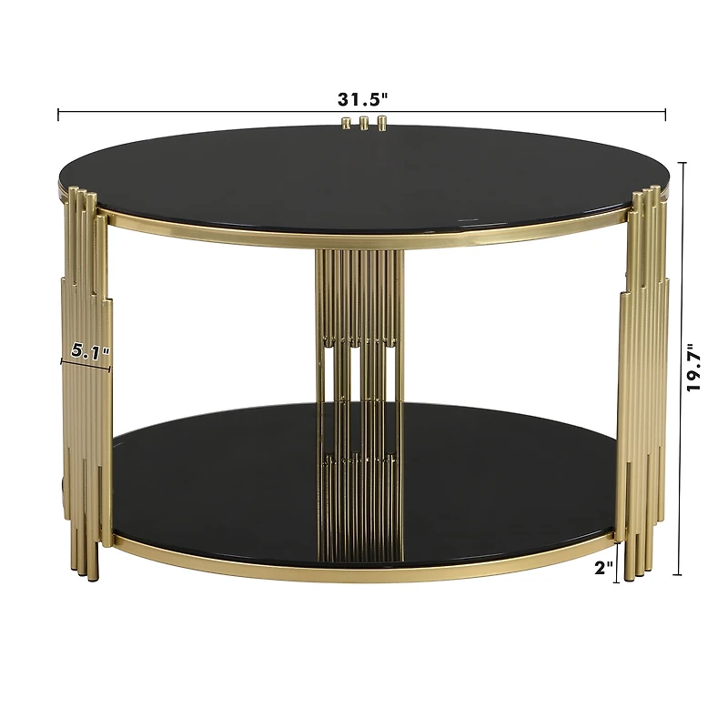 Noble House 31.5" Modern Glass Coffee Table,Gold Finish,Black+Gold