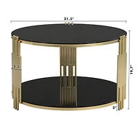 Noble House 31.5" Modern Glass Coffee Table,Gold Finish,Black+Gold