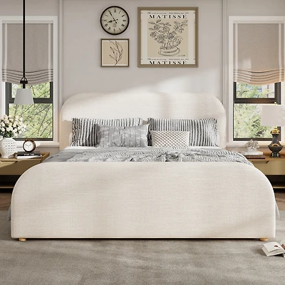 Lit plateforme Noble House King Size capitonné en lin, beige