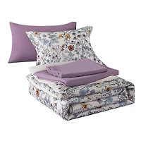 Mainstays All in One Reversible Comforter and Sheet Set, 7-Piece, Full, White Multi Floral
