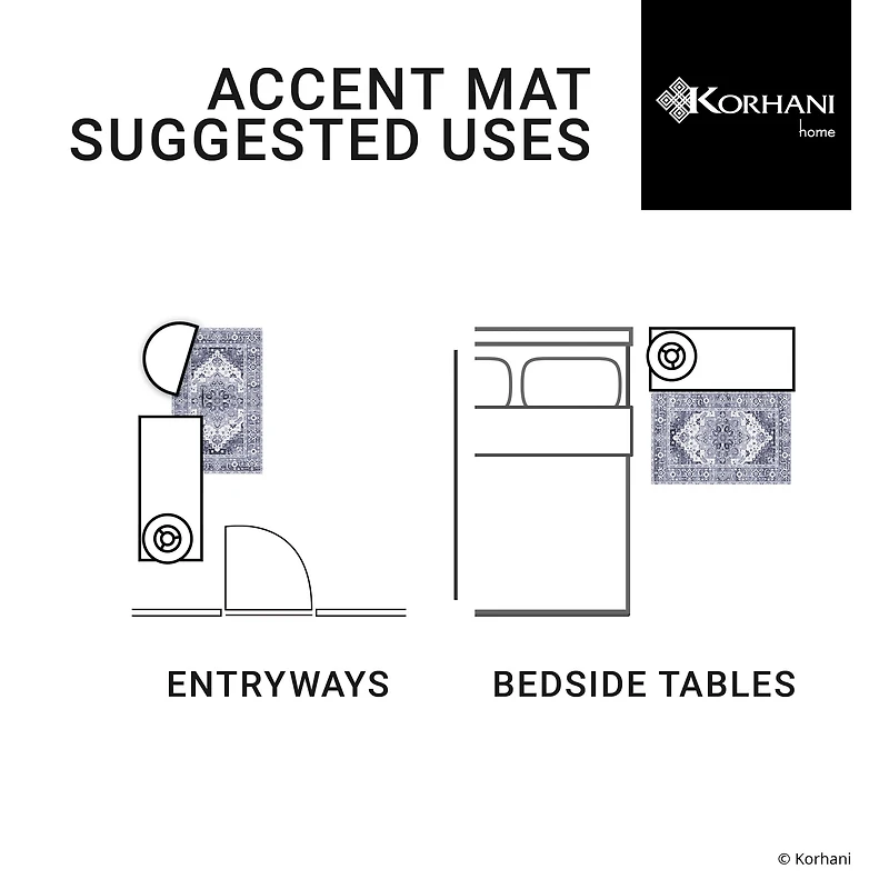 Mainstays Traditional Medallion Accent Scatter Mat, Blue and Light Grey, 30 in x 45 in, Machine Washable, for Hallway, Bedroom, Kitchen, Bathroom.