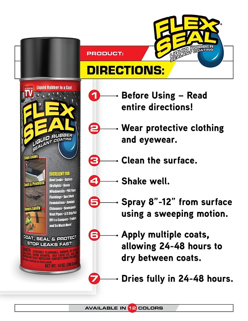 FLEX SEAL SPRAY WHITE 14 OZ LIQUID RUBBER SEALANT COATING