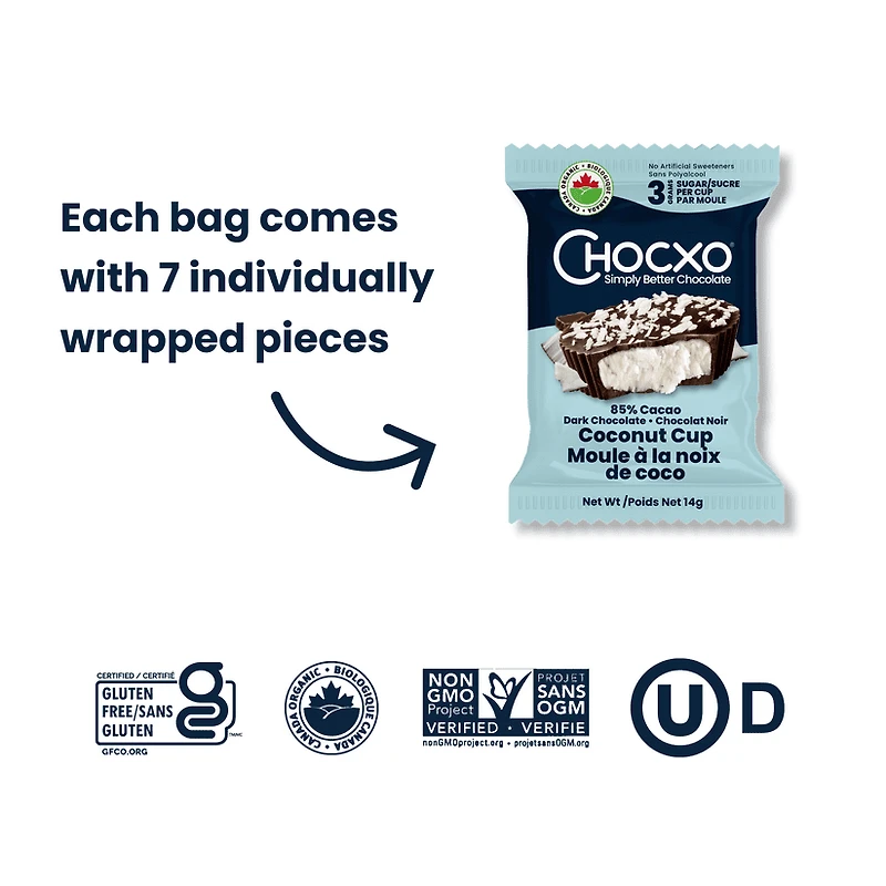 CHOCXO Organic Dark Chocolate Coconut Cups 98g