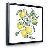 Designart Branche de citrons jaunes et de feuilles I ART MURAL À CADRE FLOTTÉ