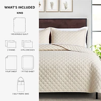Mainstays All in One Lightweight Quilt Set and Sheet Set -7 Piece, King, Beige