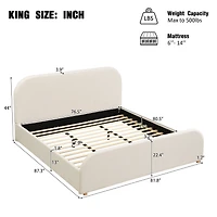 Noble House King Size Linen Upholstered Platform Bed, Beige