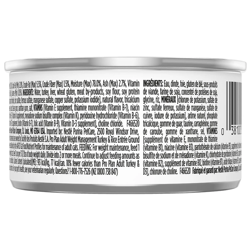 Purina Pro Plan Specialized Weight Management Turkey & Rice Entrée, Wet Cat Food, 85 g