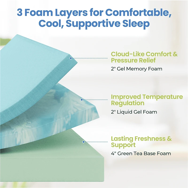 Fullfurnique Gel-Infused Memory Foam Mattress, 8 Inch Queen Size, White