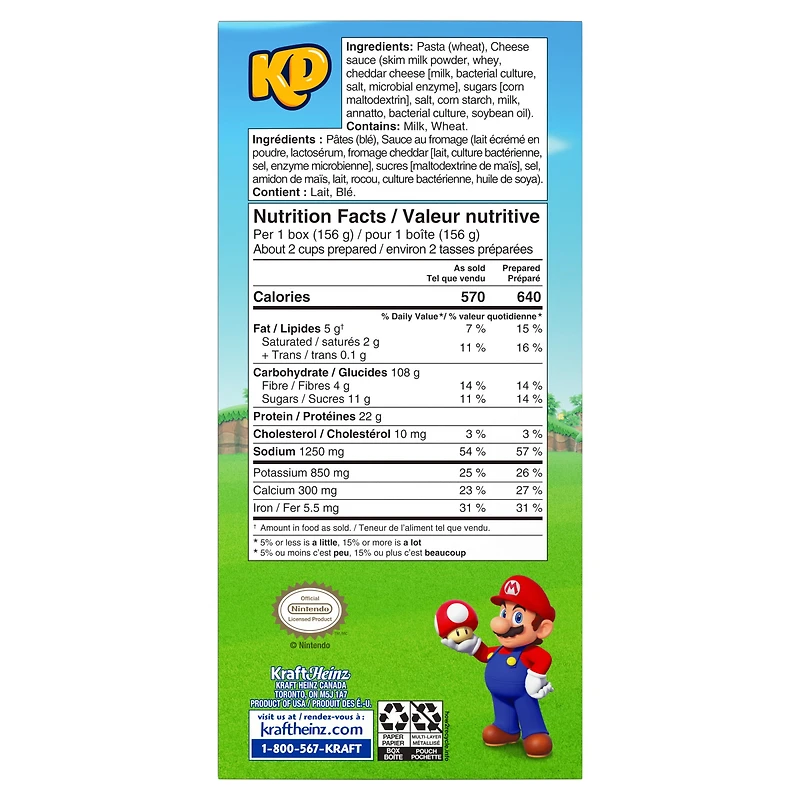 KD Super Mario Power-Up Pasta Shapes Macaroni and Cheese, 156 g Box