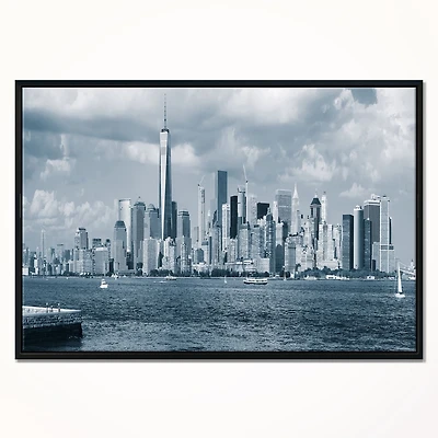 Design Art Lower Manhattan Panorama Black White Framed Canvas Art Print