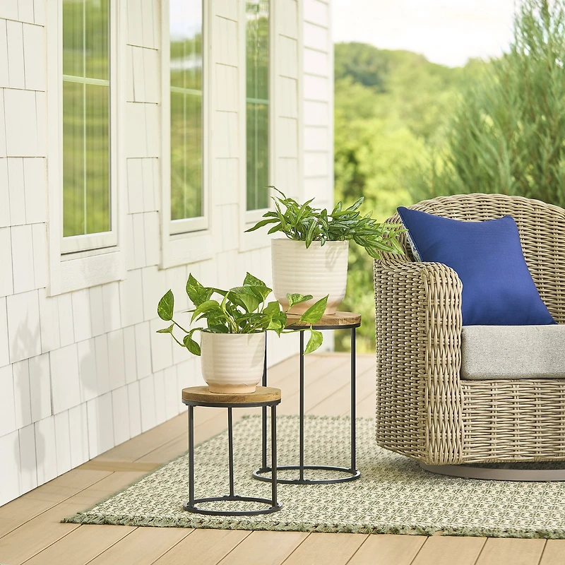 Better Homes and Gardens Acacia Top Plant Stand,2 Pack,Black