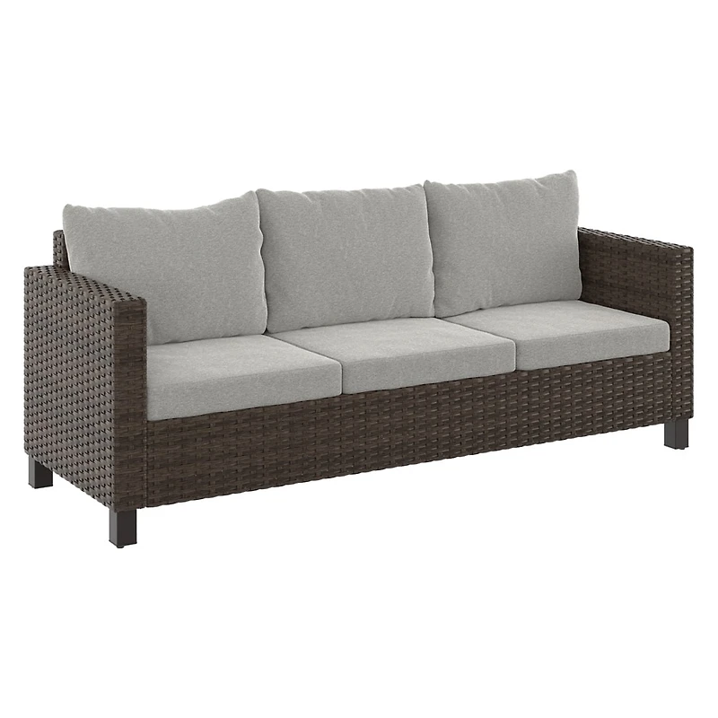 Better Homes & Gardens Brookbury 3-Piece Steel Outdoor Compact Sectional Set with Cushions & Covers, Tan