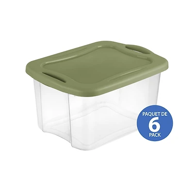 Sterilite 38 Liter EZ Carry, Clear Plastic Storage Bin with Full-Grip Handles and Green Lid, 6 Pk
