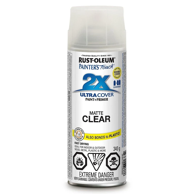 Rust-Oleum Painter's Touch 2X Interior/Exterior Ultra Cover Multi-Purpose Paint and Primer in Flat Matte Clear, 340g Spray Paint
