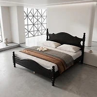 Homy Casa Full/Double Bed Frame 56.2" W with Wood Slats, Arched Headboard and Footboard for Bedroom, Guest Room, Apartment, Black