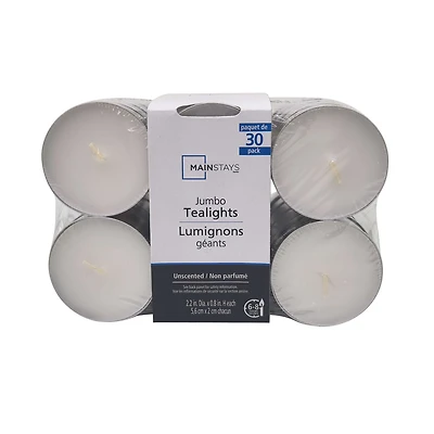 Lumignons géants blancs non parfumés Mainstays, paquet de 30