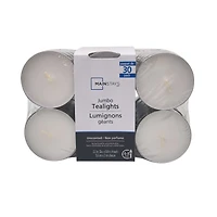 Mainstays Unscented White Jumbo Tealights, 30-Pack