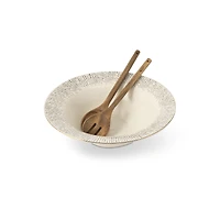 Thyme & Table Riley 3-Piece Serving Bowl with Acacia Serving Spoon and Fork Set