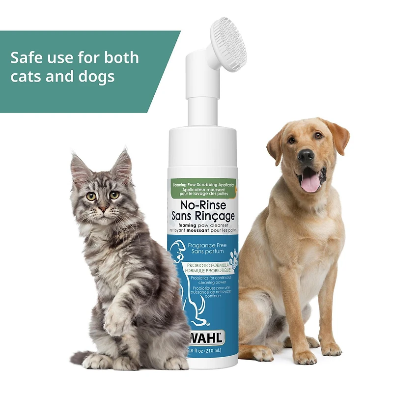 Wahl Probiotic Paw Cleaner - No-Rinse Foaming Solution with Brush, Aloe & Oatmeal for Clean, Moisturized Dog Paws - Model 58549