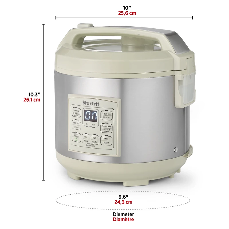 Starfrit Low-Carb Rice Cooker 14-Cup, Reduces Carbs Up To 30%, 7 Preset Functions, Steamer Basket, Non-Stick Pot, Easy Clean, Healthy Cooking, Rice Brown White Soup Steam Slow Cook