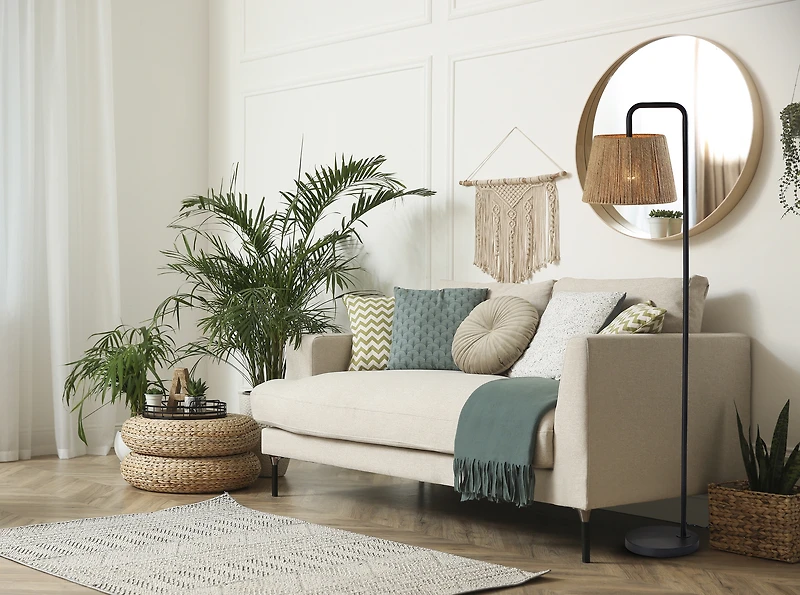 Mainstays Black Metal Floor Lamp with Rope Shade, Transitional Styling, Ideal for Office and Dorms, New