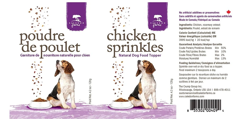 Caledon Farms Chicken Sprinkles Natural Dog Food Topper 120 grams