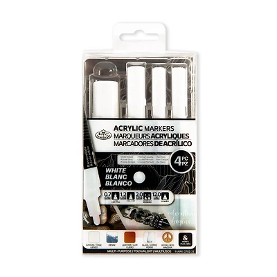 Royal & Langnickel Acrylic Paint Marker, Variable Tips, White, 4 pack