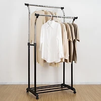 Vêtu de vêtements à double tige Mainstays, organisateur de vêtements roulant, noir/chrome, design évasé, hauteur réglable, rangement de vêtements longs et courts