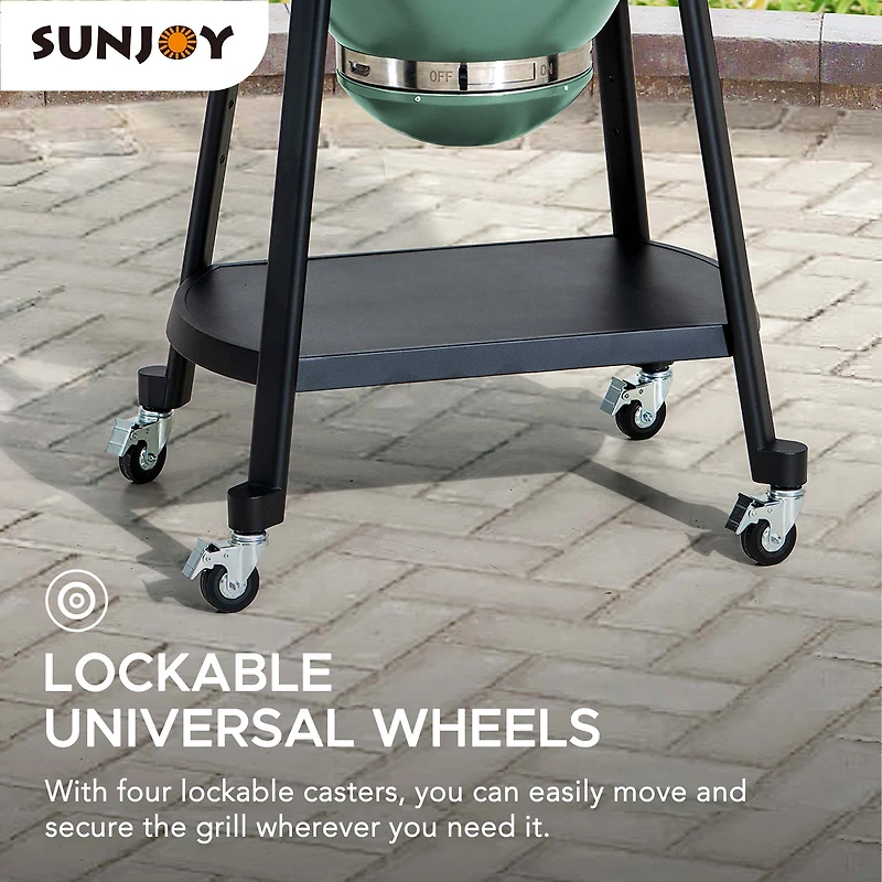 Sunjoy Charcoal Grill 20-Inch Kamado Grill Outdoor Egg Grill with Pizza Stone, Ultimate BBQ Grill and Smoker with Wheels