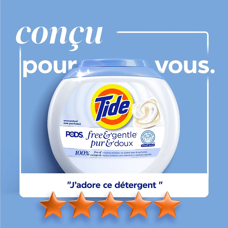 Tide Capsules Pur & Doux Détergent à Lessive Pacs de Savon, Tide Capsules Détergent à Lessive, Pacs de Détergent à Lessive, Détergent à Lessive en Capsules, 76 Unités